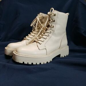 Sam Edelman Cream Combat Boots with Chunky Sole